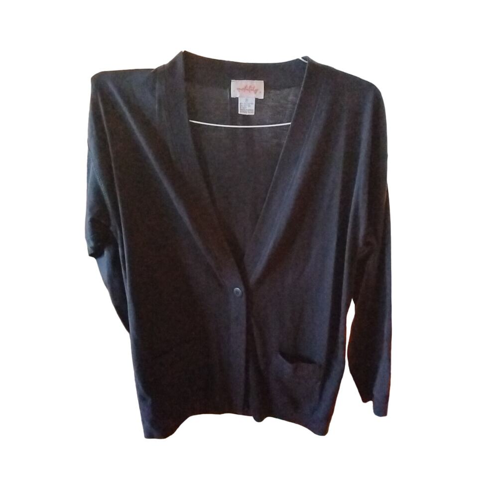 Mobility Size Medium V Neck Button Down Thin Cotton Black Cardigan